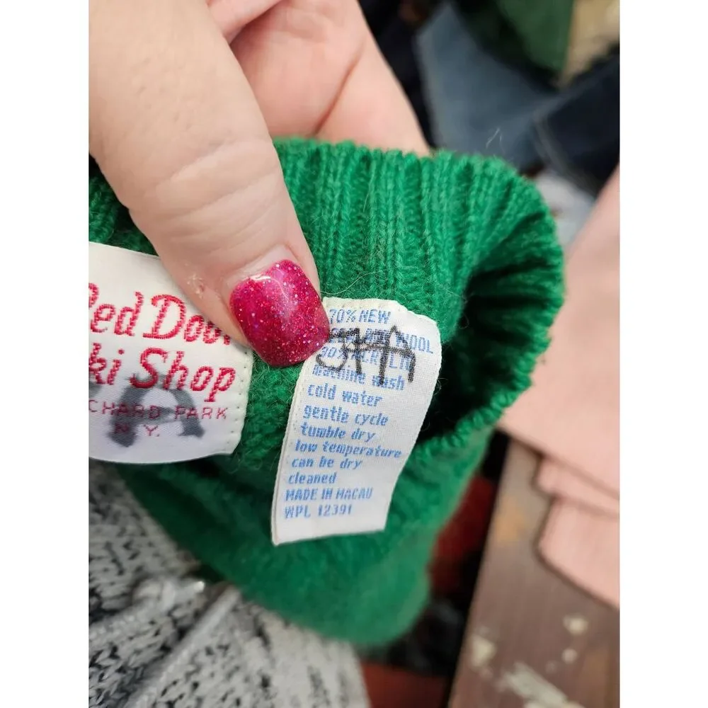 Red Door Ski Shop Green Sweater Womens Medium 38 Vintage 80's Wool Blend - Picture 6 of 8